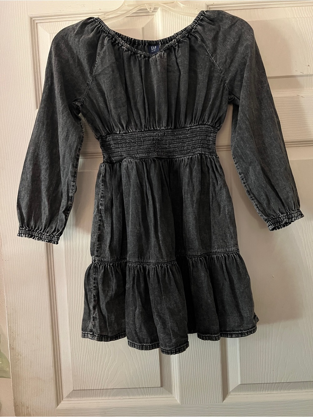 GAP Dark Gray Washed Denim Smocked Waist Dress